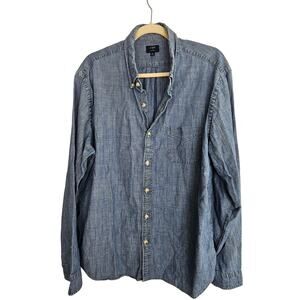 J. Crew Factory Shirt Blue Chambray Button Down Long Sleeve Shirt Men XL